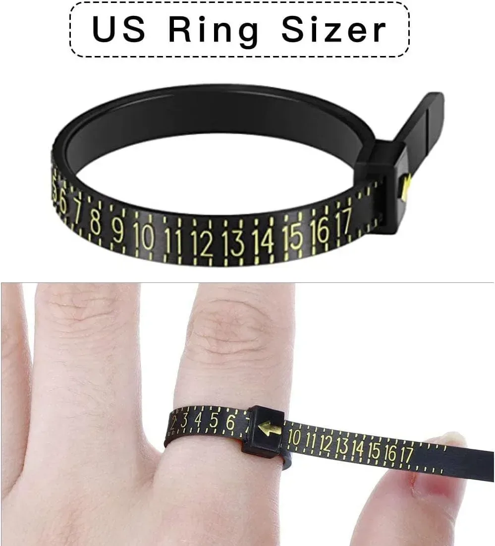 printed ring size scale from US size 1 to 17
