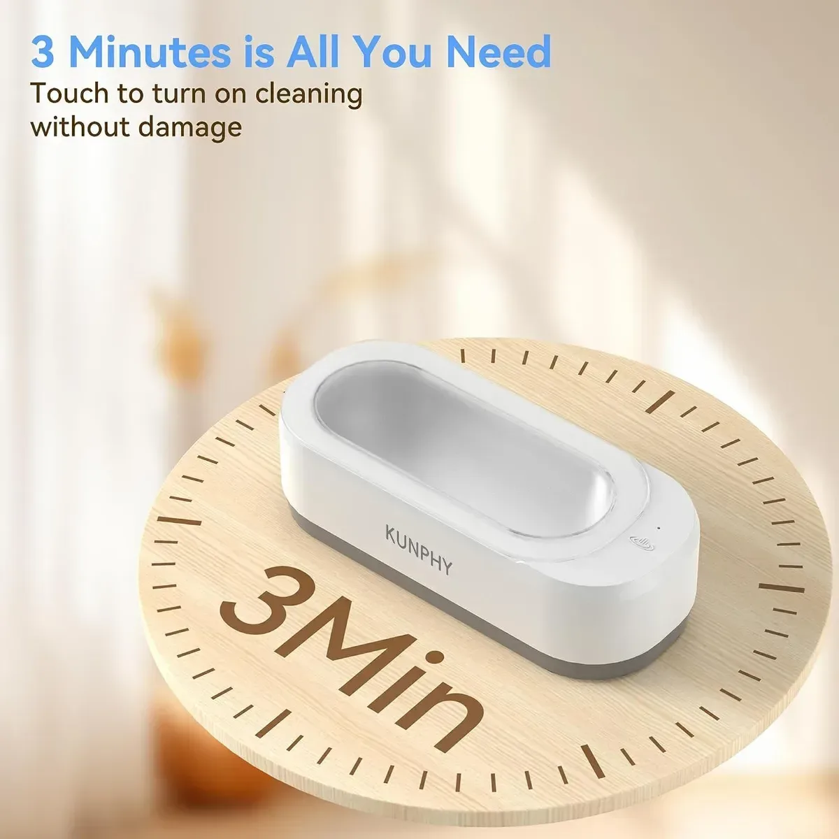 one-touch 3-minute cycle on the ultrasonic jewelry cleaner
