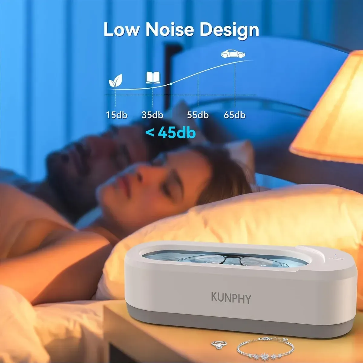 quiet ultrasonic jewelry cleaner running under 45 dB