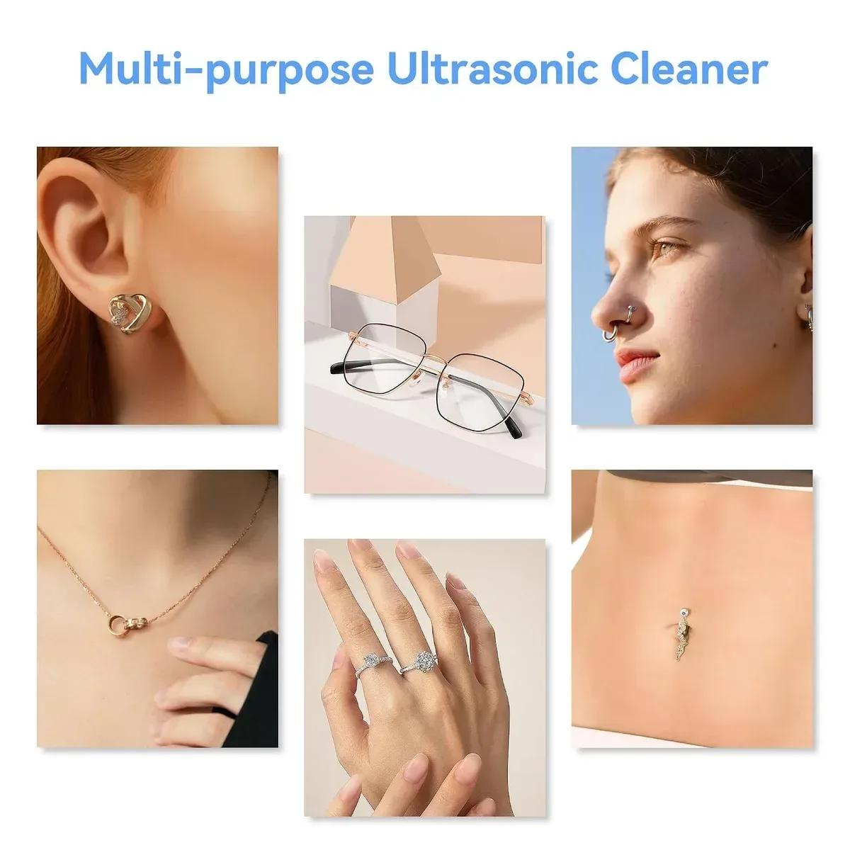 rings, glasses and watch bands cleaned in the ultrasonic jewelry cleaner