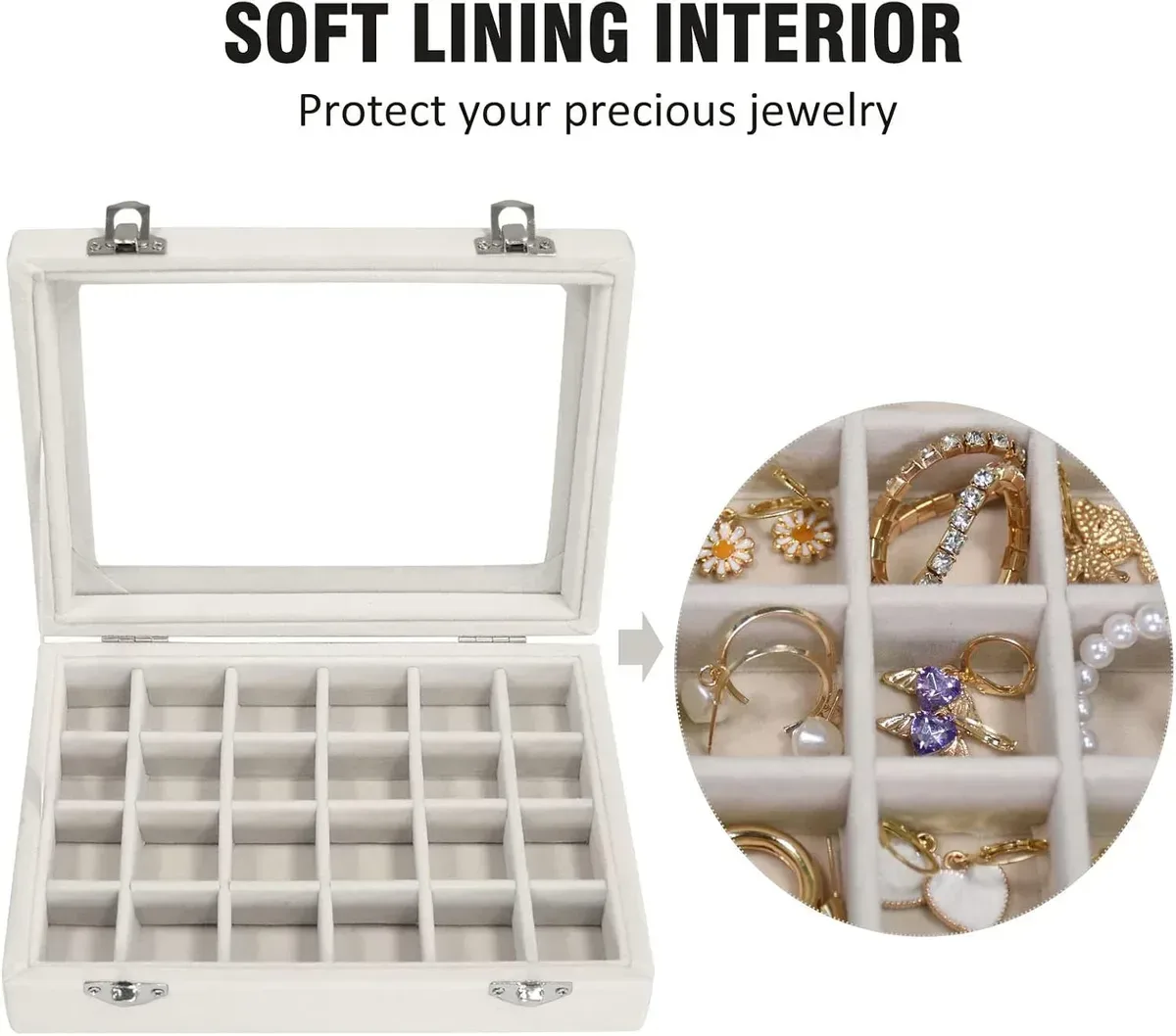 soft velvet lining inside the jewelry box