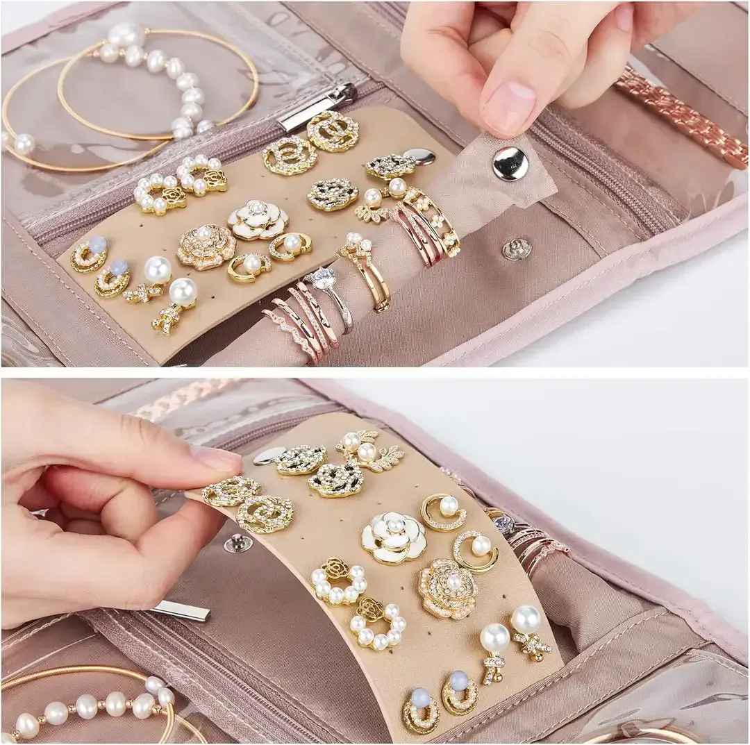 earring panels in the foldable jewelry roll organizer
