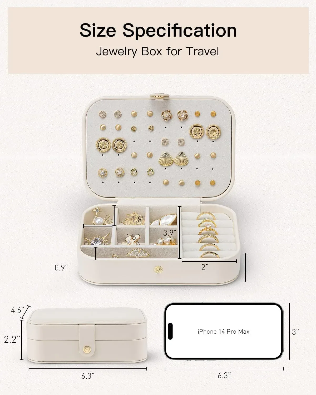size of the medium and large travel jewelry case