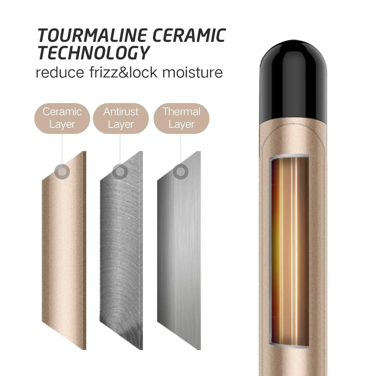 ceramic tourmaline coating layers on the 1/2 inch curling iron barrel