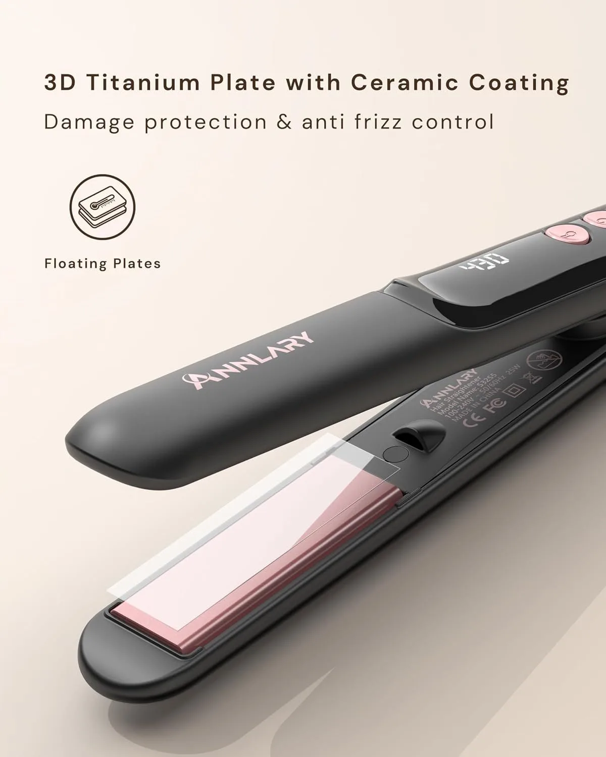 floating titanium plates with ceramic coating on the mini hair straightener