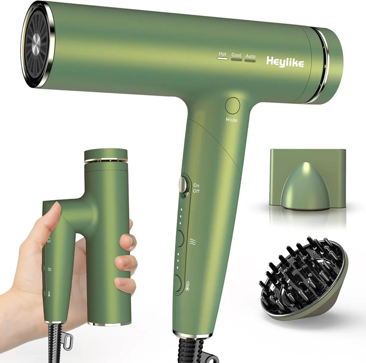 ionic hair dryer with magnetic concentrator and diffuser attachments
