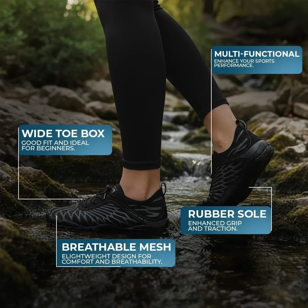 barefoot shoes features: wide toe box, breathable mesh and rubber sole