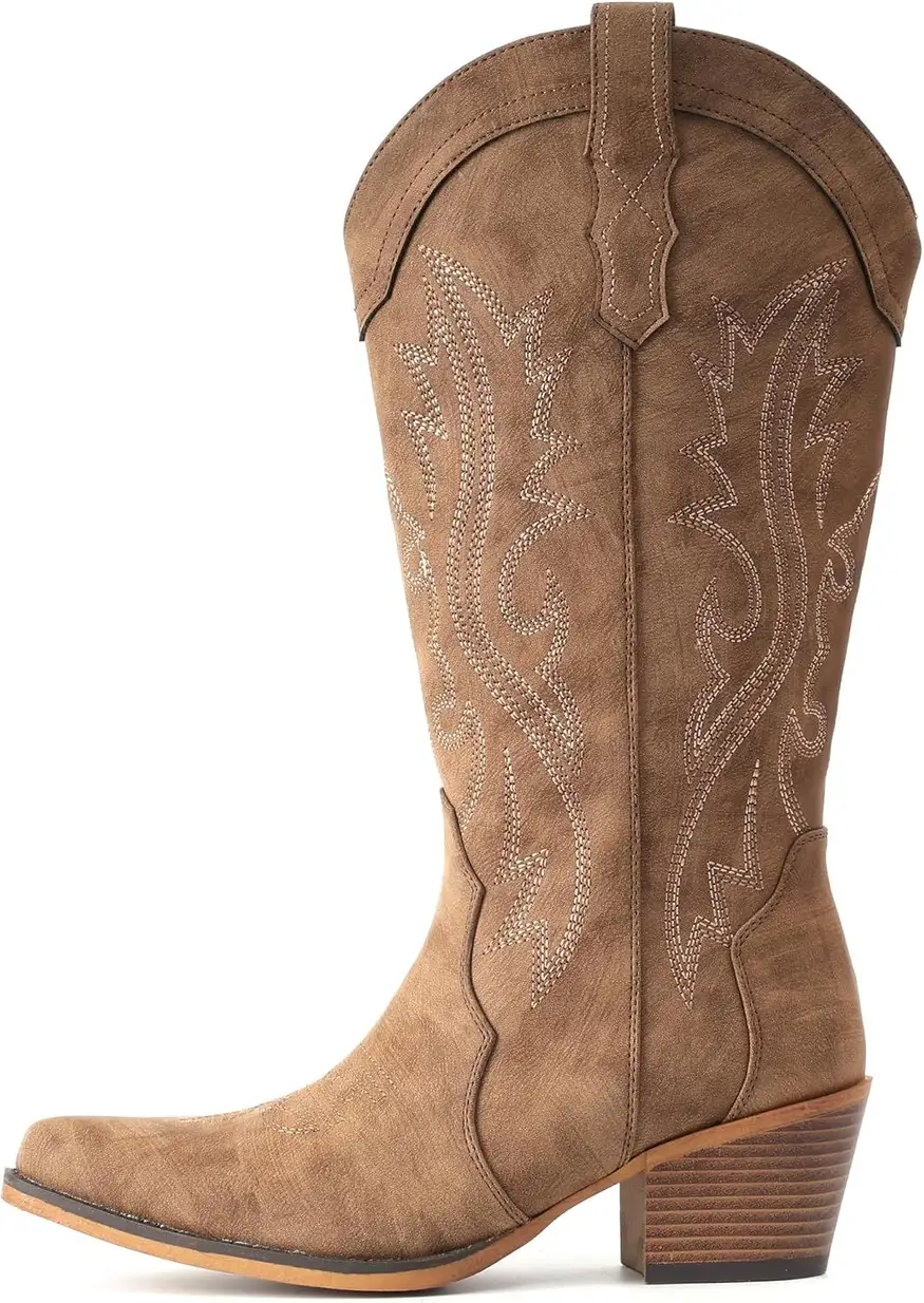 embroidered cowboy boot shaft detail with pull tab