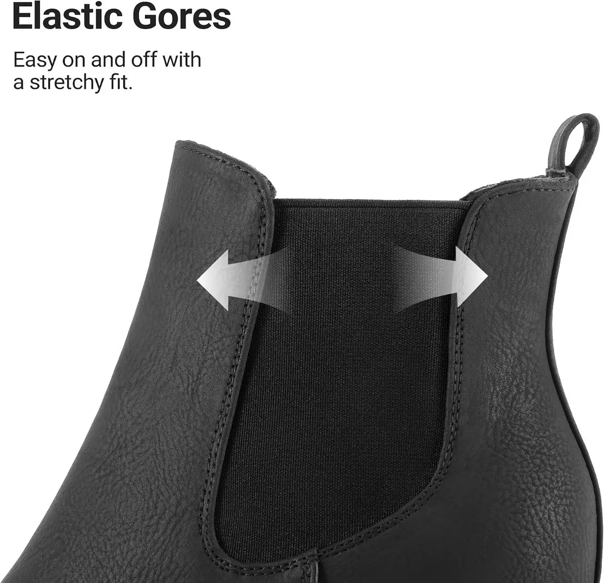 elastic side gores and pull tab on the chelsea ankle boots