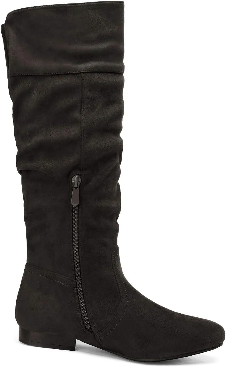 inside view of the slouchy knee high boot showing the side zip
