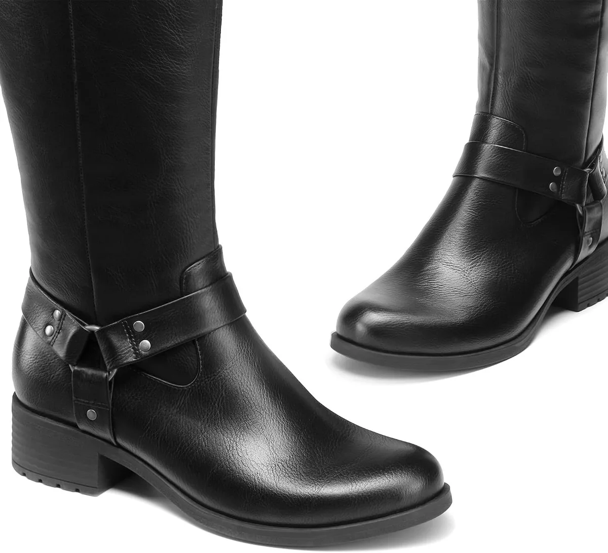 O-ring harness strap detail on the knee high boots