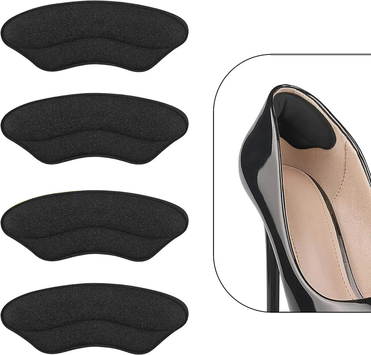 black heel grip placed inside the back of a patent pump