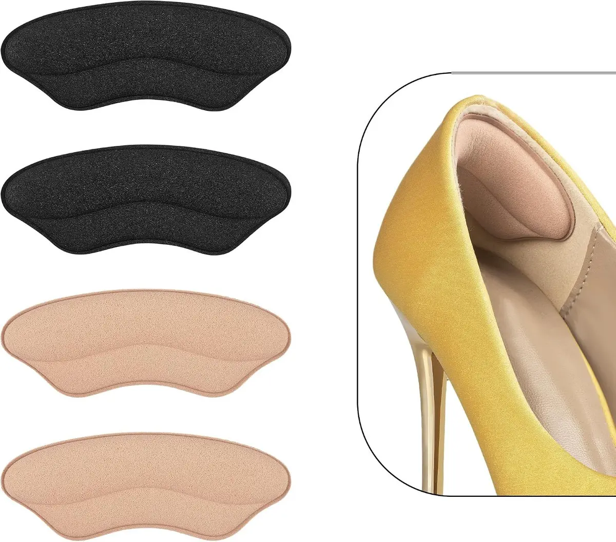 nude heel grip inside a yellow stiletto heel