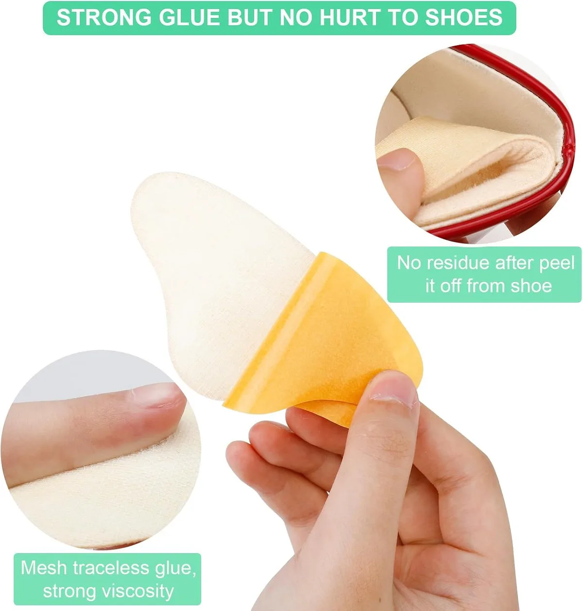 peeling the backing from the mesh adhesive of a heel cushion pad