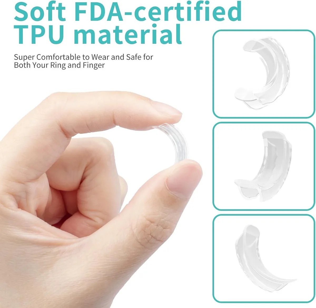 soft clear TPU ring size adjuster held between two fingers