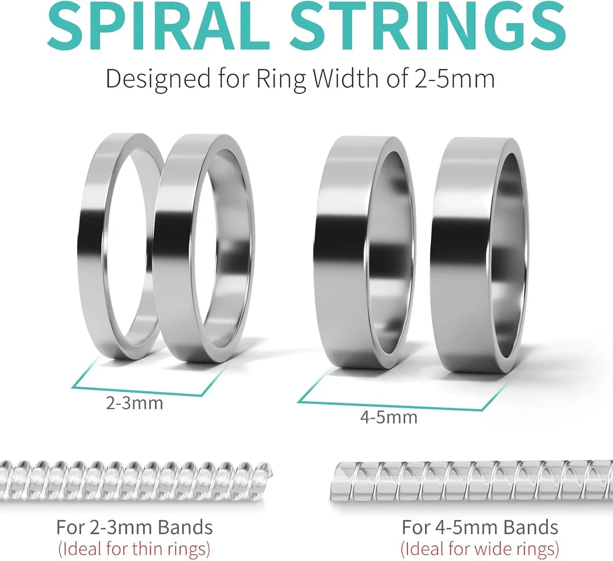 spiral ring size adjuster coils for thin and wide bands