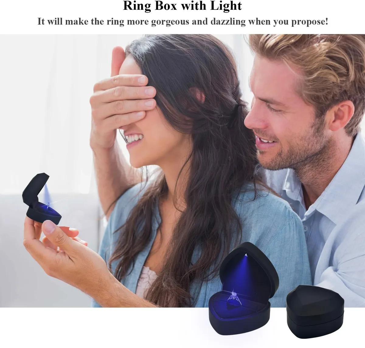 proposal moment with a heart shaped LED ring box