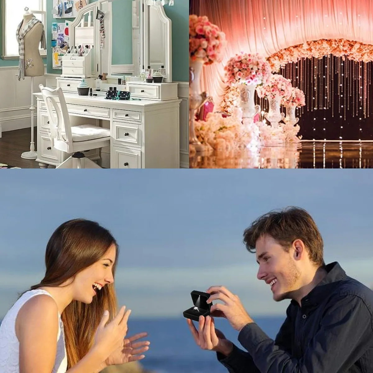 velvet LED ring box at a proposal, a wedding and on a dresser