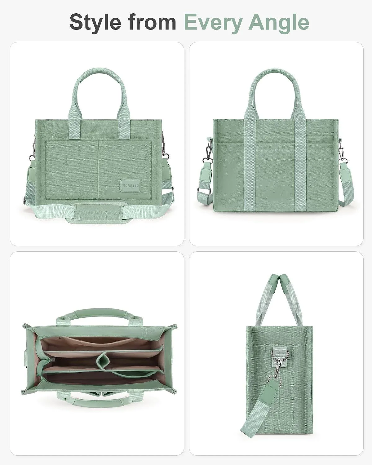 canvas tote bag with zipper from the front, back, top and side
