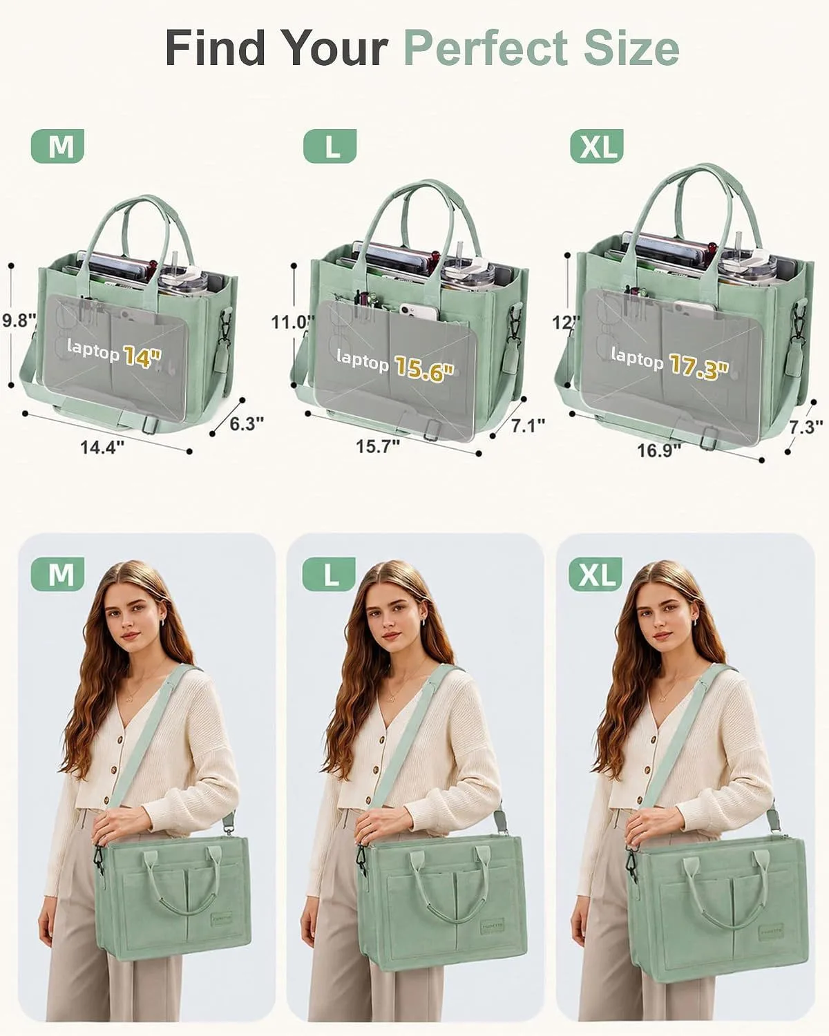 canvas tote bag sizes medium, large and extra large with dimensions