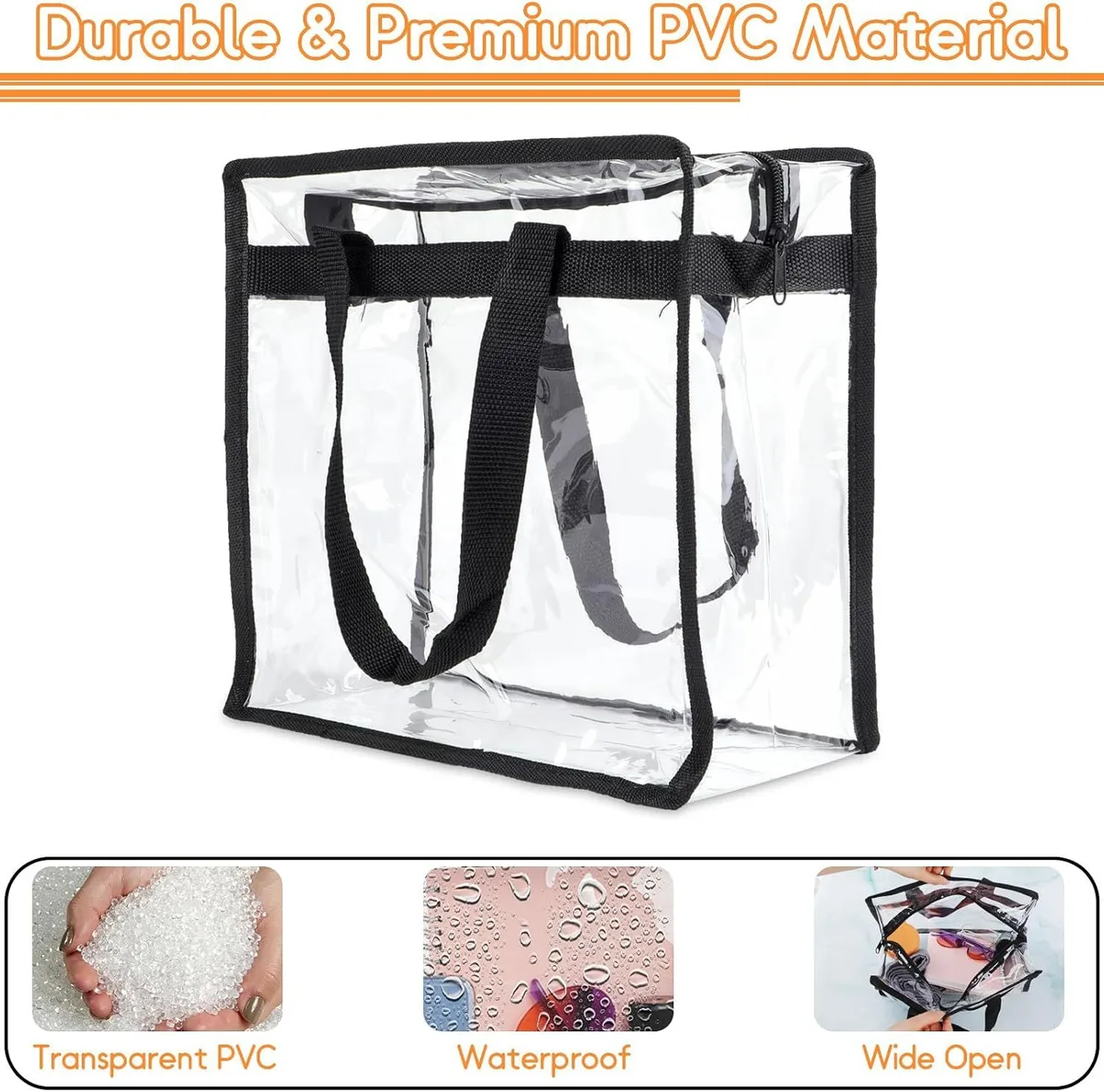 thick waterproof PVC and wide opening of the clear stadium tote bag