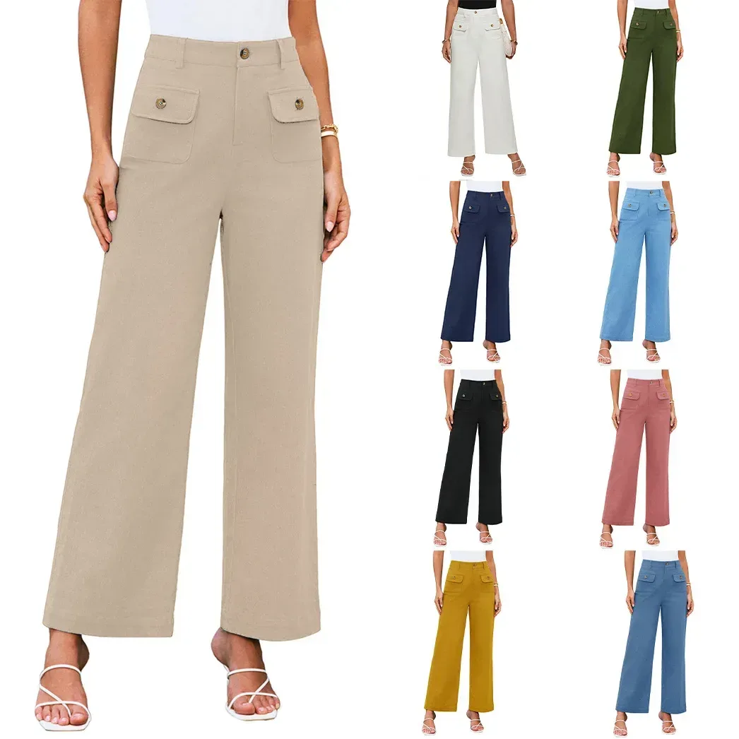 range of colors for the high waisted straight leg work pants