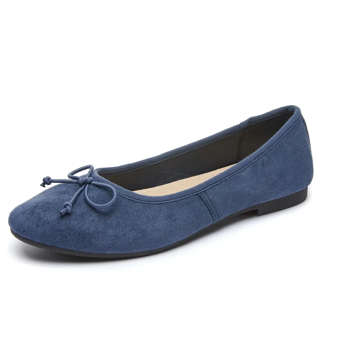 navy soft microsuede ballet flat in side profile