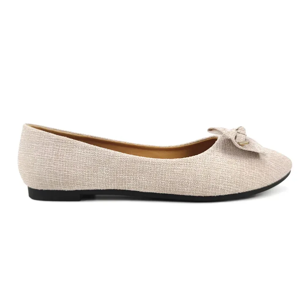 beige woven texture ballet flat with non-slip sole