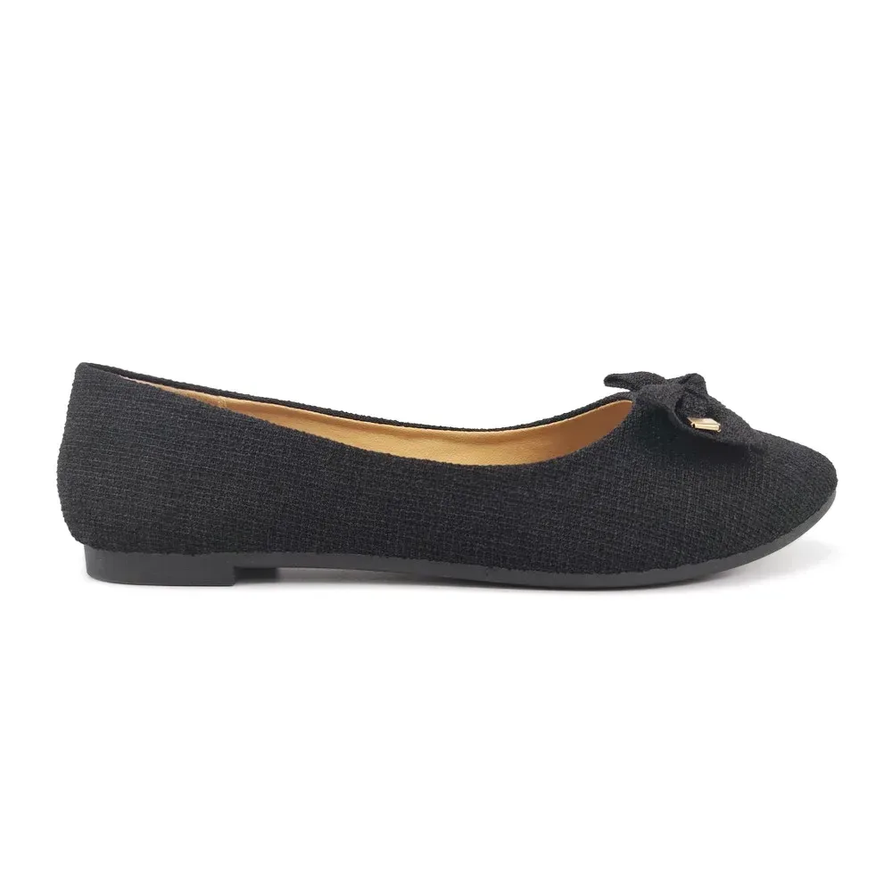 black women's woven texture ballet flat in side profile