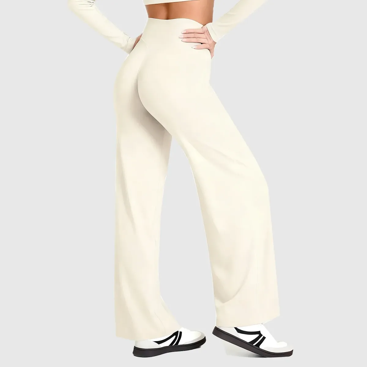 cream high waist wide leg pants from the activewear set