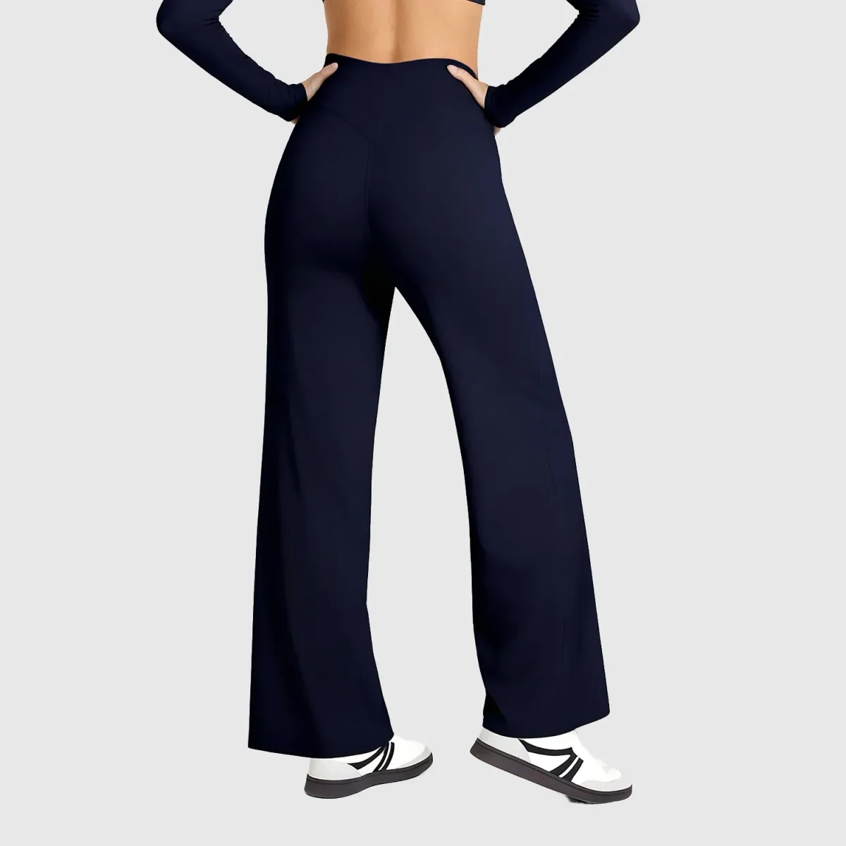 navy wide leg pants from the activewear set, back view