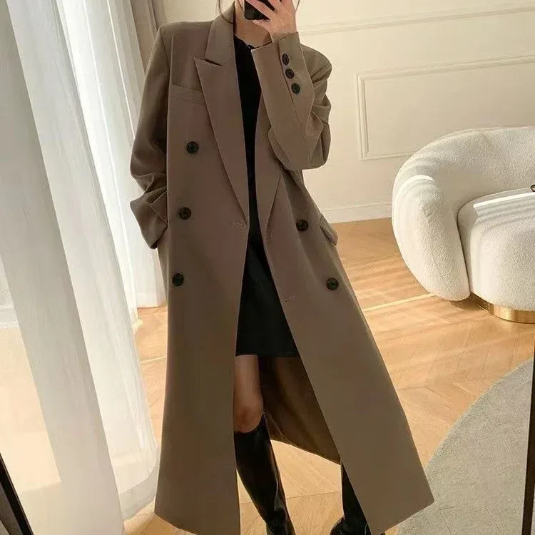 suit lapels and double row of buttons on the coffee coat