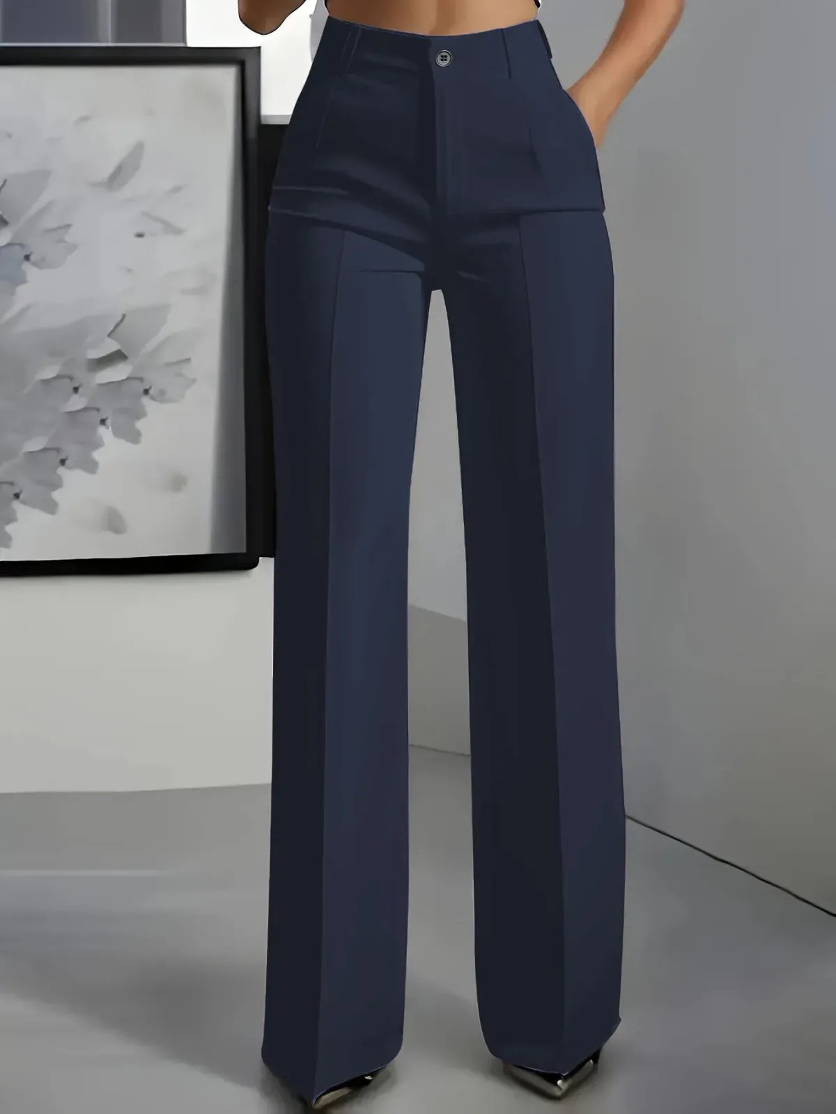 navy high waisted wide leg trousers for the office