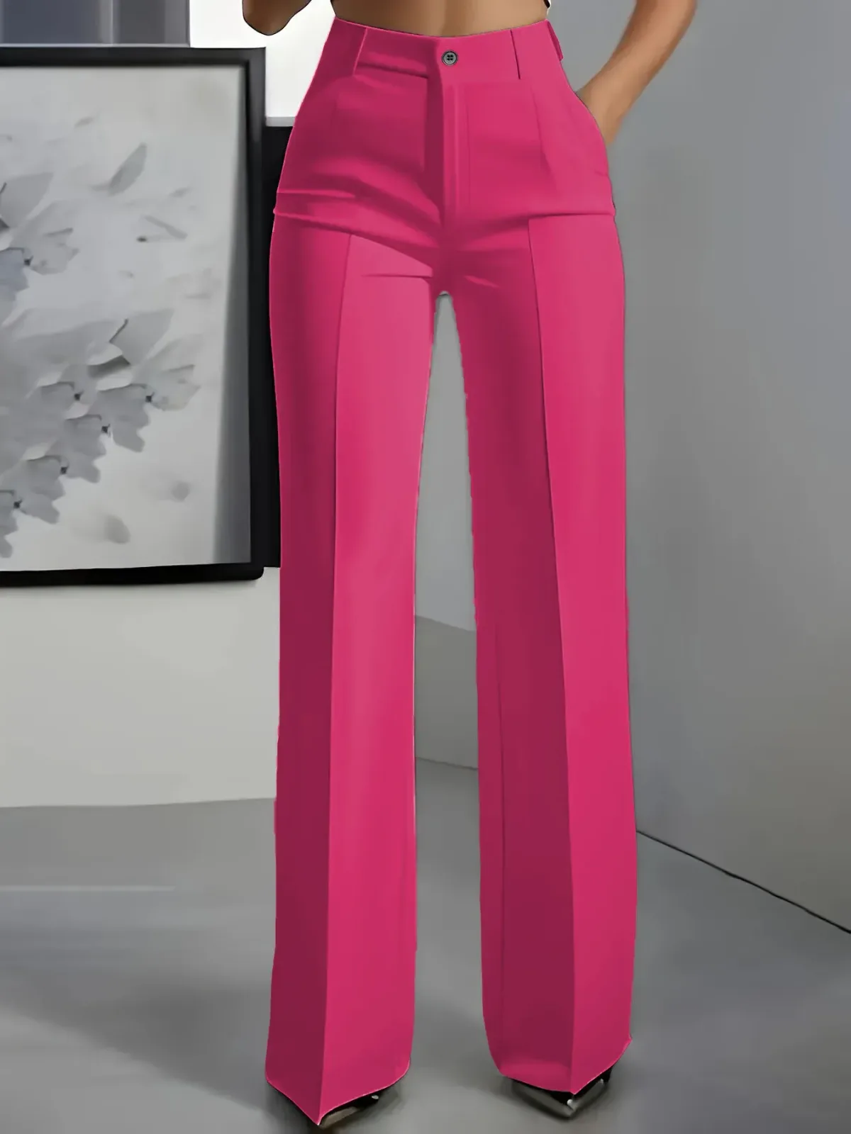 rose red high waisted wide leg trousers as a statement piece