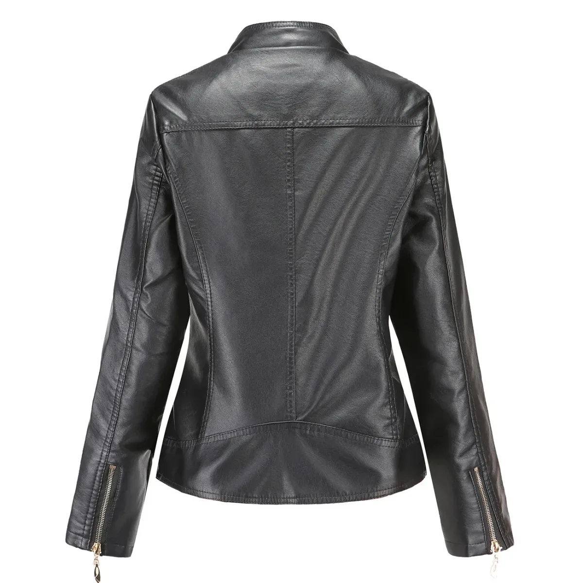 back view of the black faux leather jacket