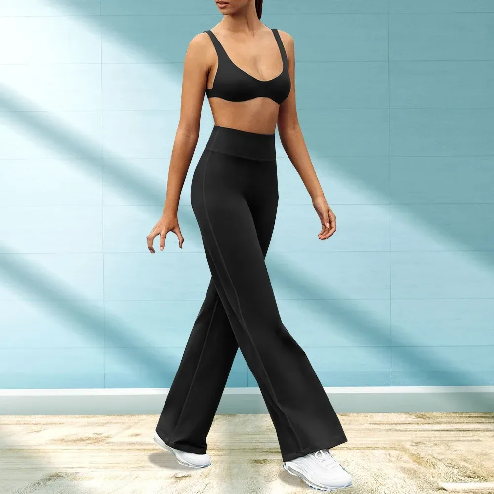 black stretch flare pants in motion for an easy commute