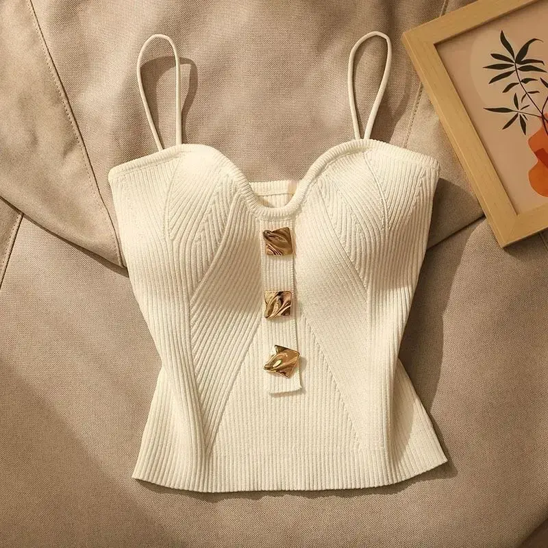 white rib knit cami top styled for summer