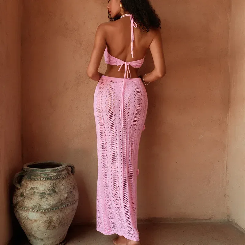 ankle-length crochet maxi skirt seen from the back