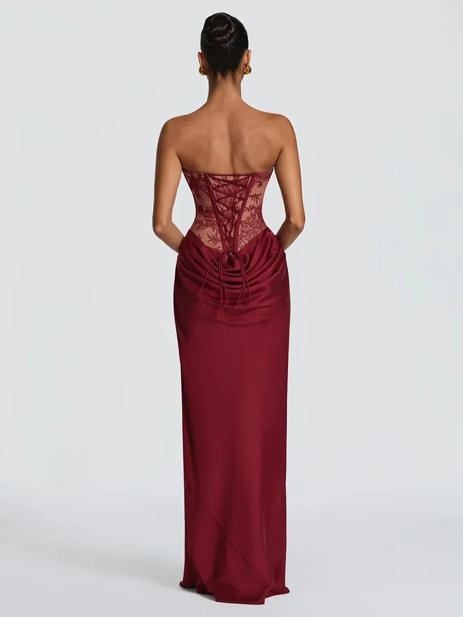 corset lacing on the back of the mermaid maxi dress